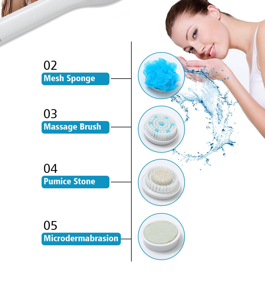 EZONEDEAL Brosse de douche électrique avec 5 accessoires pour le nettoyage  de la peau du corps