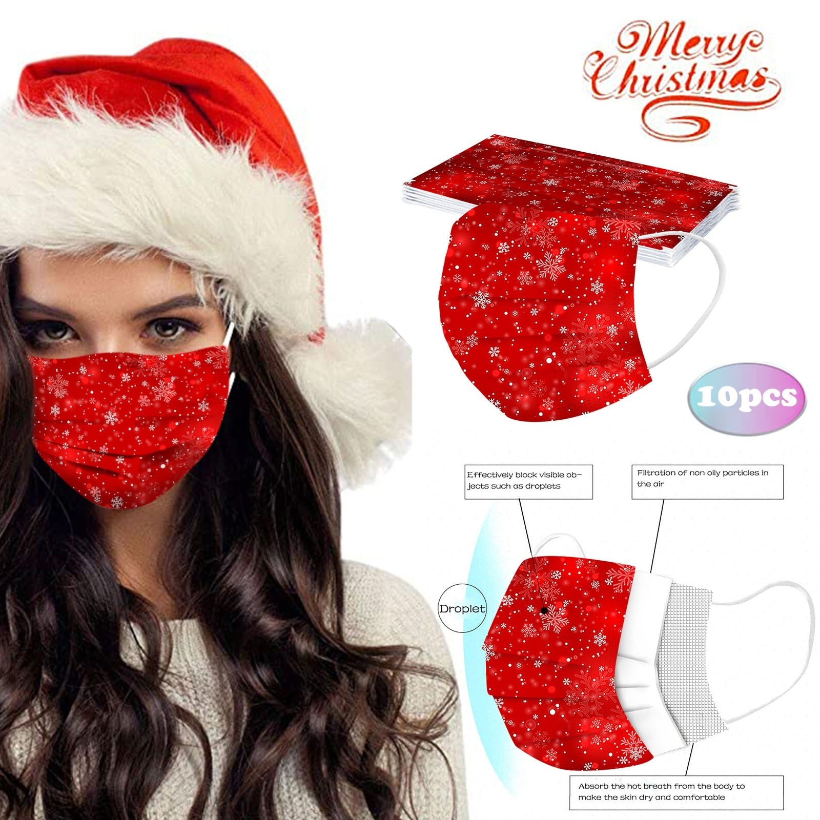 50 Masques jetables Imprimé de Noël Arbre de Noël Masque de Père Noël Masque  de poussière adulte