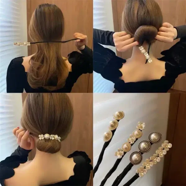 Bigoudis élégants avec fleur et perle - Accessoires coiffure tendance pour des boucles parfaites