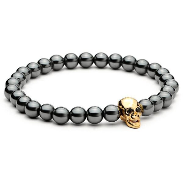 Bracelet de crâne en hématite noire - Style unique et tendance pour un look audacieux